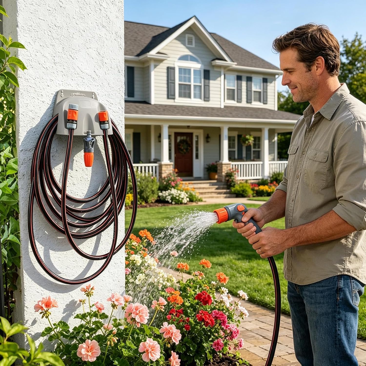  Genérico Support Mural Pour Tuyau De Jardin, Panier De Rangement Pour Tuyau D'eau Résistant | Support Mural Pour Tuyau D'arrosage | Pour Maison, Garage, Sous-sol, Buanderie, Extérieur, Patio