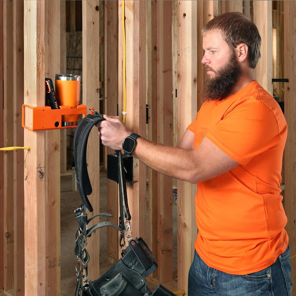  Jobsite Storage Rack, Heavy-Duty Bracket With Utility Hooks, Jobsite Organizer With Phone Slot, Garage Workshop Construction Site Storage Holder For Drinks Smartphone Water Bottle, Portable DurableOK