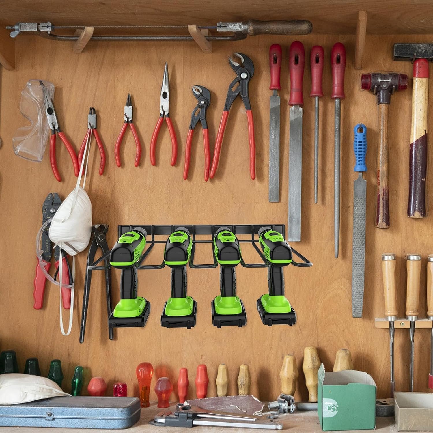  Drill Holder Wall Mount, Cordless Power Tool Organizer, Heavy-Duty Utility Storage Rack, Thickened Battery Tool Shelf For Garage & Workshop (14.88x6.89x1.77 Inches)