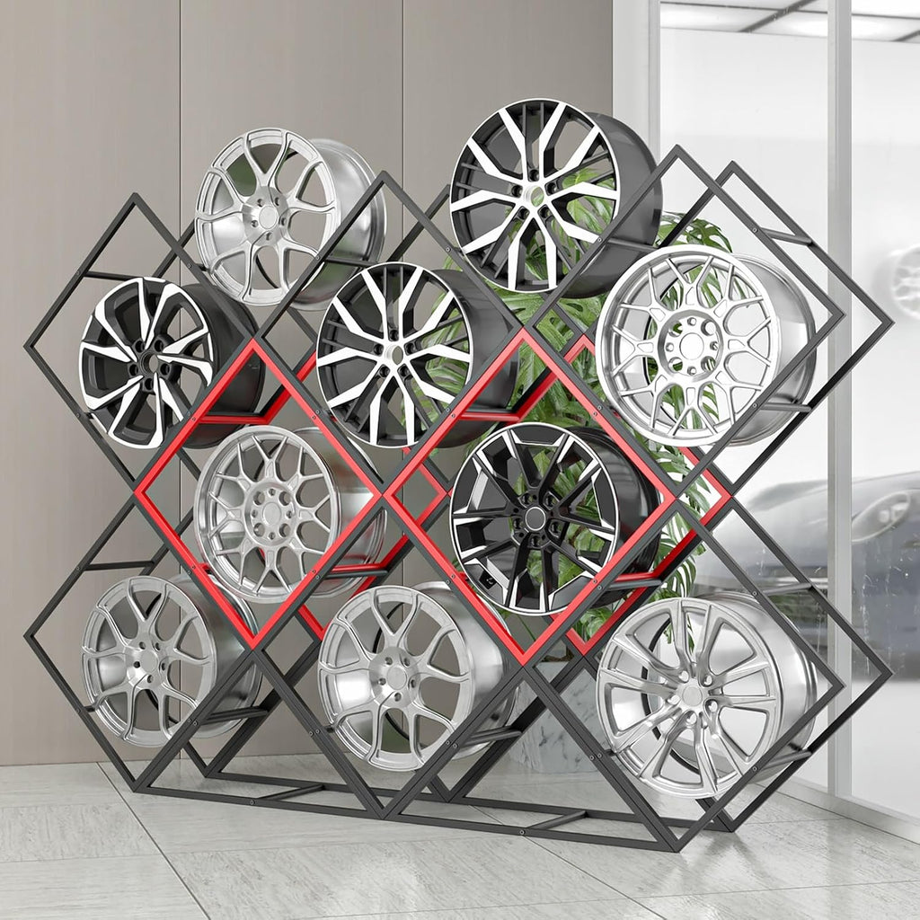  Générique Présentoirs Empilables Pour Jantes De Pneus - Supports De Rangement En Acier Robuste Pour Garage Et Atelier, étagères Pour Moyeux De Roue De Voiture, Solution De Rangement Pour Pneus, Grand