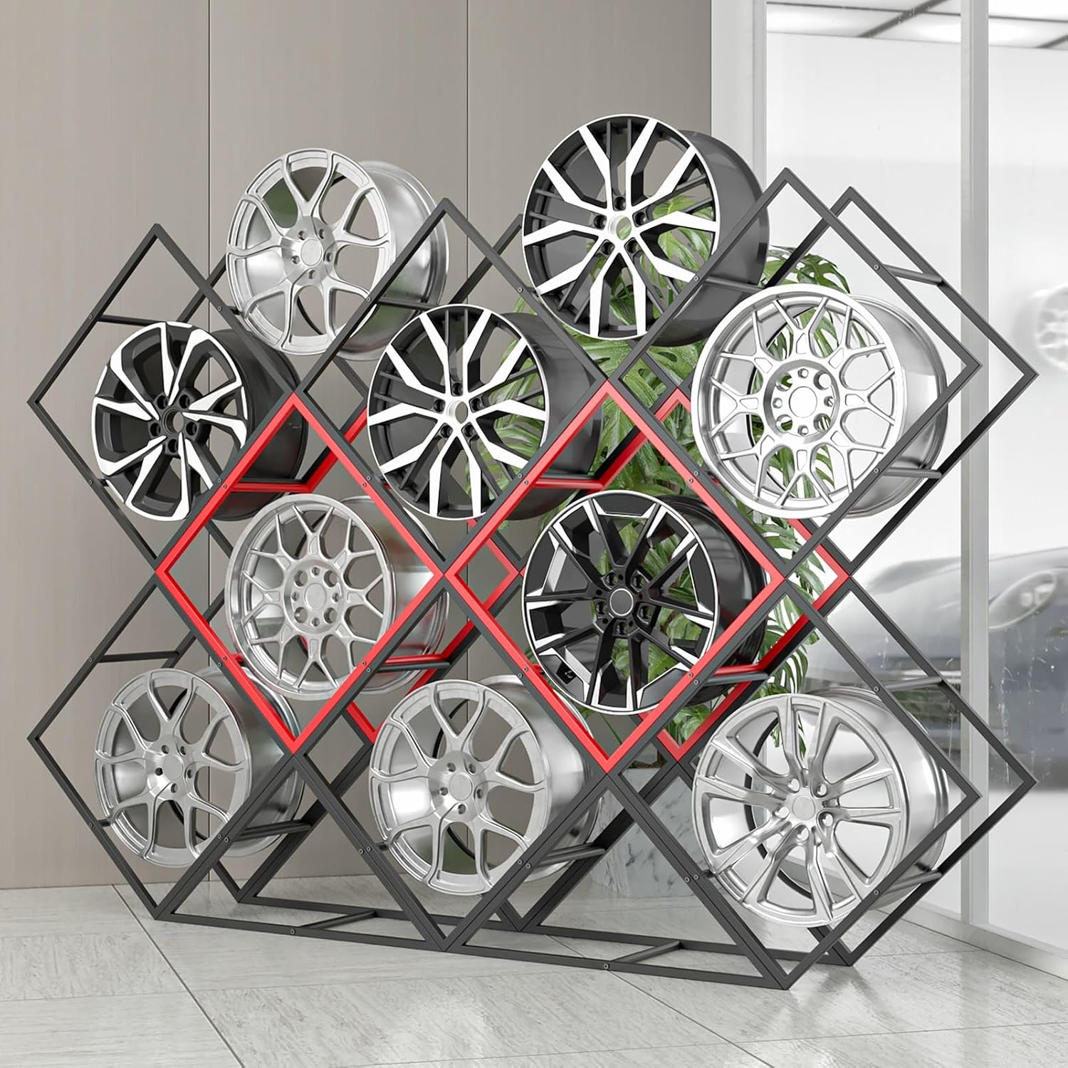  Générique Présentoirs Empilables Pour Jantes De Pneus - Supports De Rangement En Acier Robuste Pour Garage Et Atelier, étagères Pour Moyeux De Roue De Voiture, Solution De Rangement Pour Pneus, Grand