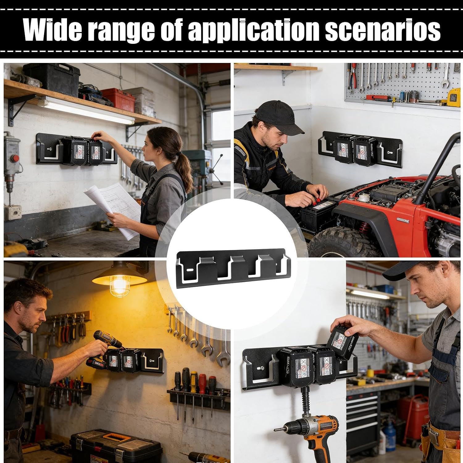  Générique Organisateur De Batteries À Fixation Murale - 4 Casiers En Acier Massif Robuste | Organisateur Pour Piles 18V,Pour Salon, Chambre, Salle D'Étude, Garage Et Bureau À Domicile