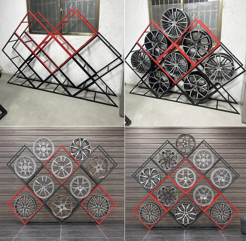  Générique Présentoirs Empilables Pour Jantes De Pneus - Supports De Rangement En Acier Robuste Pour Garage Et Atelier, étagères Pour Moyeux De Roue De Voiture, Solution De Rangement Pour Pneus, Grand