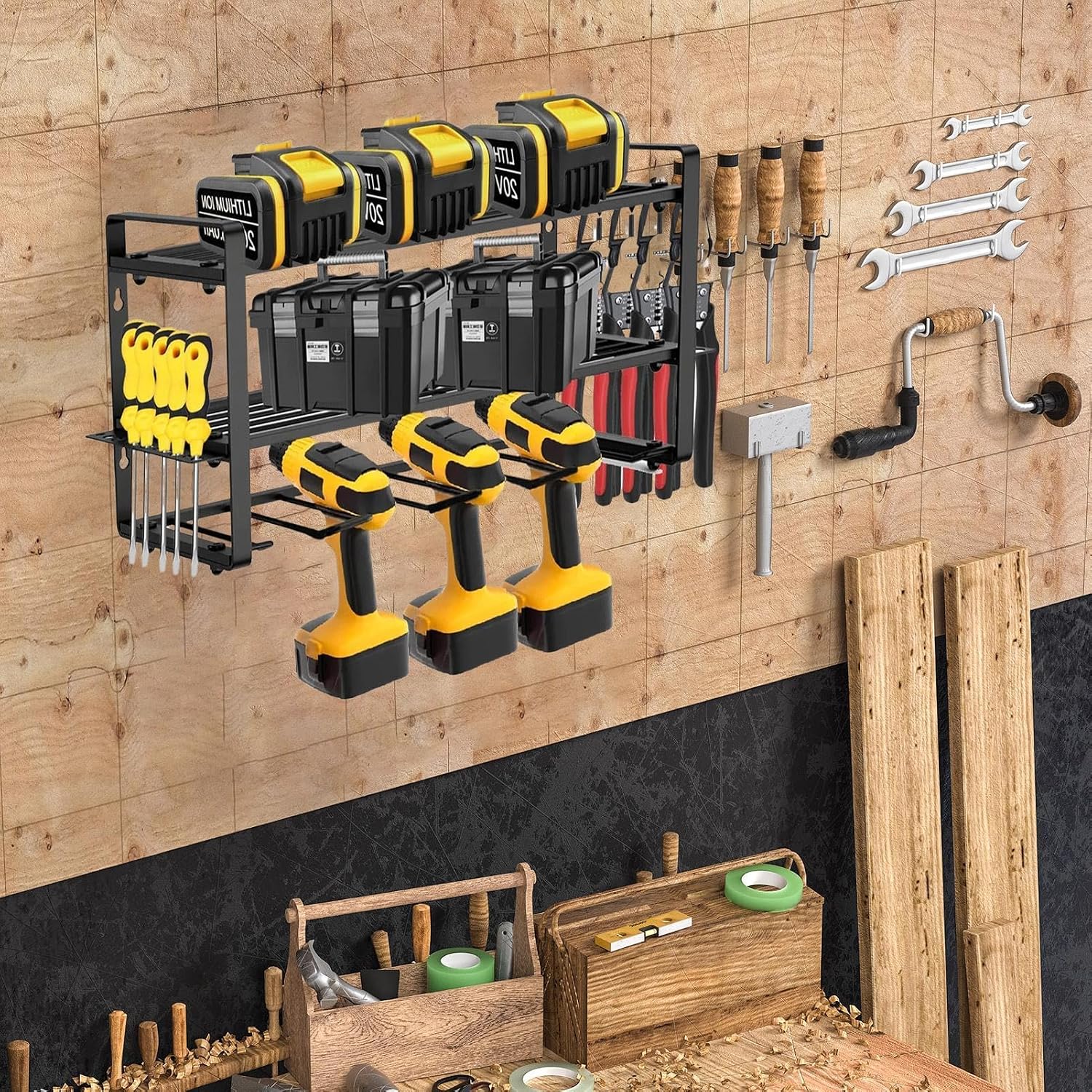  Rangement D'outils D'atelier, Organisateur D'outils électriques, étagère à Outils à 3 Couches, Organisateur D'étagère D'atelier, Rangement D'outils D'abri De Jardin, Organisateur D'outils De Sous-sol,